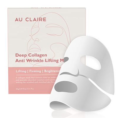 AU CLAIRE Deep Collagen Face mask, Hydrating Anti-wrinkle Lifting mask for All Skin Types, 34g x4ea
