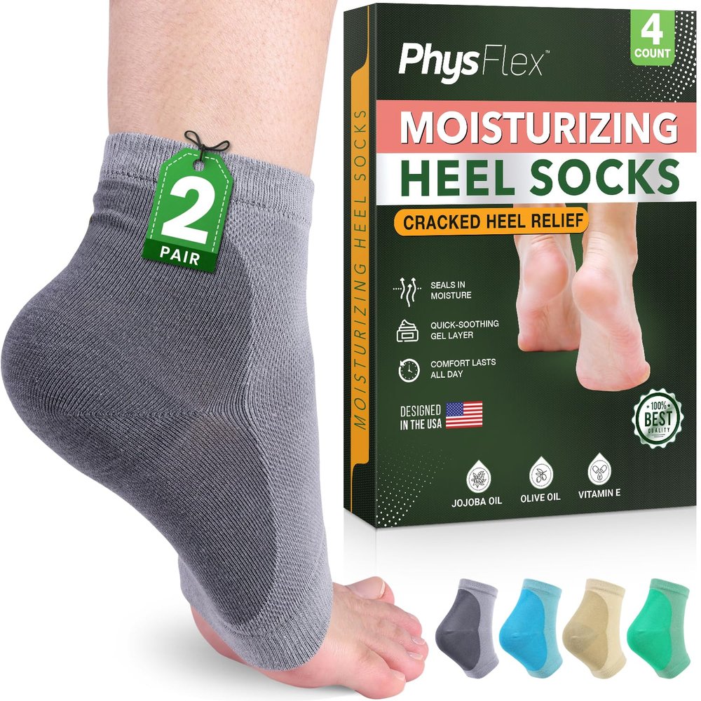 Moisturizing Socks for Dry Cracked Heel Treatment, 4-Pack Gel Heel Socks, Foot Care Spa & Pedicure Socks  Gifts for Women - Silicone Socks for Cracked Feet Repair & Overnight Hydration