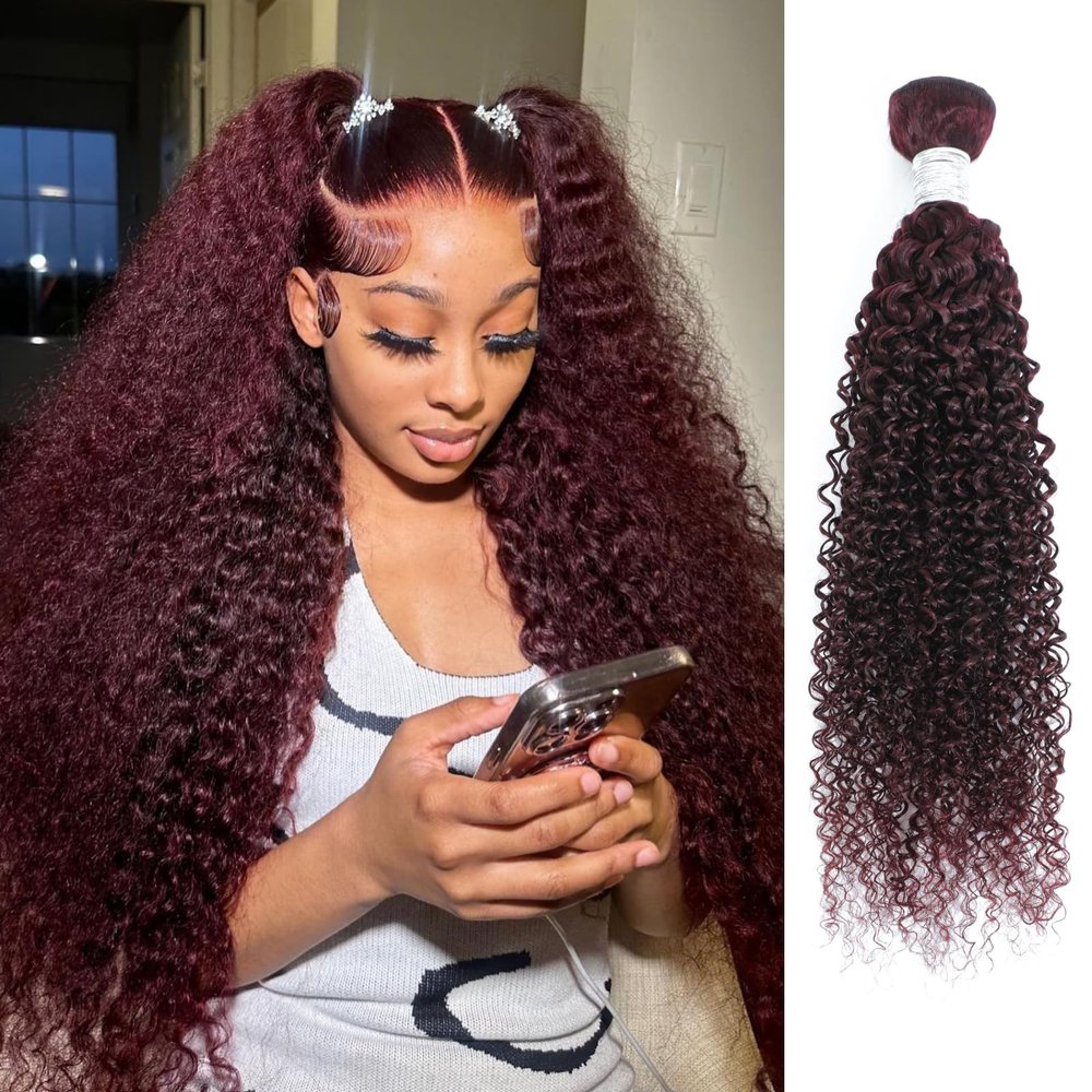 Anmetan 99J Dark Burgundy Bundles Kinky Curly Human Hair 22 Inch, #99J Dark Wine Colored Bundles Tight Curls 100% Unprocessed Remy Hair, 12A Thick Single Kinky Curly Weave Sew In Extension