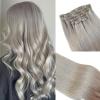 Silver Hair Extensions Clip in, 22 Inch 70G Silver Grey Clip in Extensions 100% Real Human Hair Double Weft Silky Straight Gray Human Hair Clip ins for Women view 1