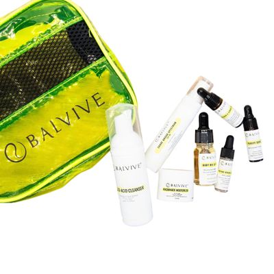 BALVIVE Skincare Travel/Starter Set  Cleanser, Vitamin C Serum, Facial Oil, Niacinamide Moisturizer & SPF  Hydrating Travel Essentials for Radiant, Smooth-Looking Skin