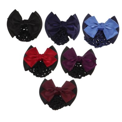 FOMIYES 6pcs Elastic Bun Hair Snood with Cross Bow Hairpins for Women Professional Office Headdress High Elasticity Mesh Clips Red Red Dark Purple Light Blue