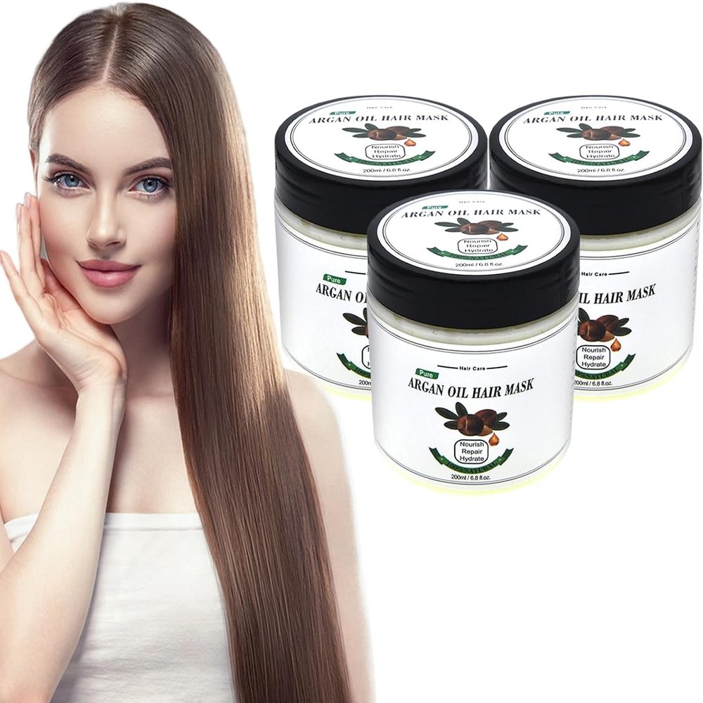 3 Pieces Hair Mask Argan Oil Hair Care Conditioner Women Hair Mask for Damaged Hair and Growth Deep Conditioning Hair Mask Hair Treatment Hair Cream Dry Frizzy Hair Nourish Repair Hydrate 6.8fl.oz