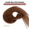 Auburn Clip in Hair Extensions Real Human Hair 20 Inch Fine Straight Colored Auburn Brown Human Hair Extensions Clip in for Full Head view 2