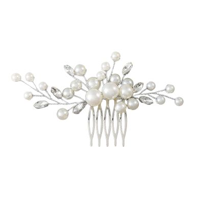LOHGOU Women Girls Wedding Party Pearl Hair Comb, Bridal Crystal Hair Piece Side Combs Wedding Hair Pin Accessories (Silver)