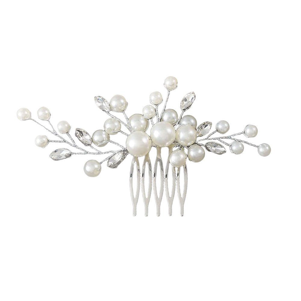 LOHGOU Women Girls Wedding Party Pearl Hair Comb, Bridal Crystal Hair Piece Side Combs Wedding Hair Pin Accessories (Silver)
