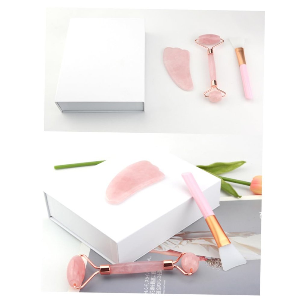 ARTSEWPLY Jade Roller Scraping Tool for Facial Masks Skincare Accessory Brush for Even Application and Relaxation Includes Storage Box