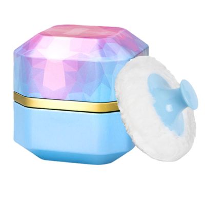 Body Powder Puff and Container, 3.35" Portable Dusting Powder Container with Soft Puff Powder Case Box Jar for Baby Women Home and Travel Use(Blue)