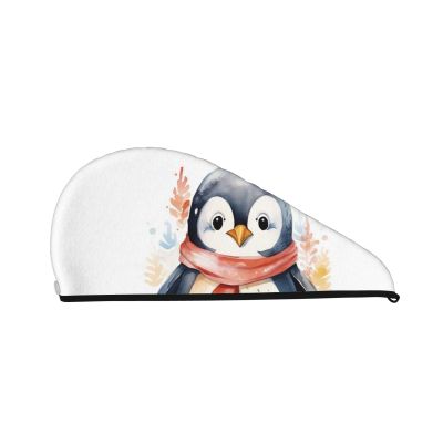 LPTSVBN Cute Cartoon Penguin Hair Drying Cap Coral Velvet Hair Towel Wrap with Button Quick Dry Hair Cap for Women Soft Absorbent Hair Turban Hair Drying Towel for Wet Hair Long Thick Hair