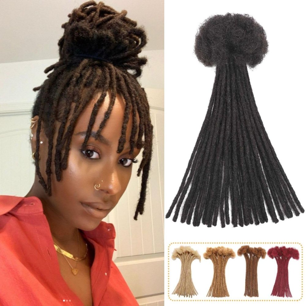 0.8 cm Loc Extensions Human Hair 100 Strands Dreadlock Extensions Human Hair Loc Extensions Dreads Extensions for Men Women Kids 6 Inch Real Human Hair Locs 1B Natural Black Handmade Permanent Locs