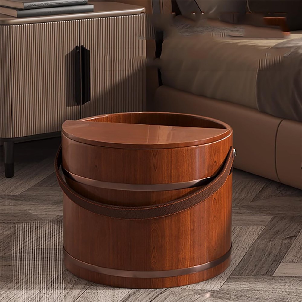 Multipurpose Foot Soaking Tub Wood Foot Basin,Sturdy Washing Bucket Tub Foot Tub with Leather Handle,Portable Foot Soaking Bath Basin,Families, Foot Bath Centers,Hotels