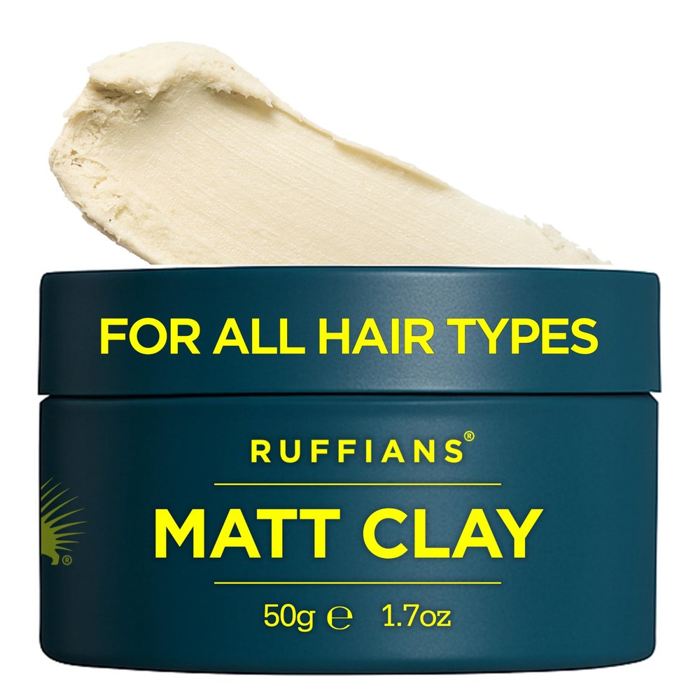 Ruffians Matte Hair Clay (1.7 Oz Fl / 50 ML) Strong Hold, Matte Finish, for All Hair Types, Thicker Looking Hair, Haircare, Mens Hair Gel