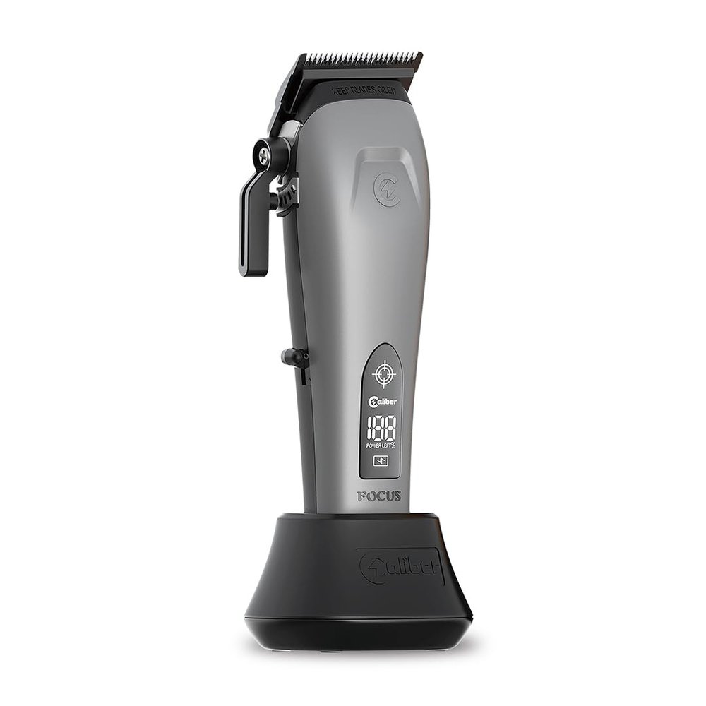 Caliber Pro Focus Hair Clipper, Brushless Motor, 8 Guards, LCD Display, Black & Orange