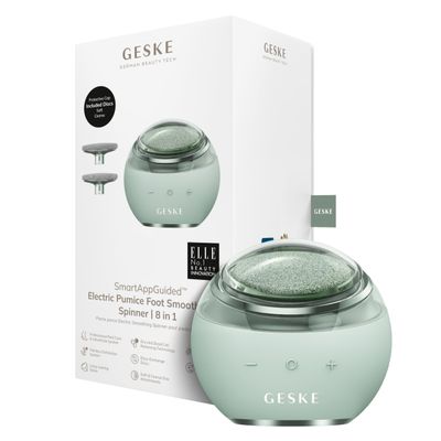 GESKE Electric Pumice Foot Smoothing Spinner | 8 in 1 | Electric Foot File & Exfoliator with Soft & Coarse Attachments | Long-Lasting Pumice Stone | for Smooth Feet & Pedicure | Expert Callus Removal