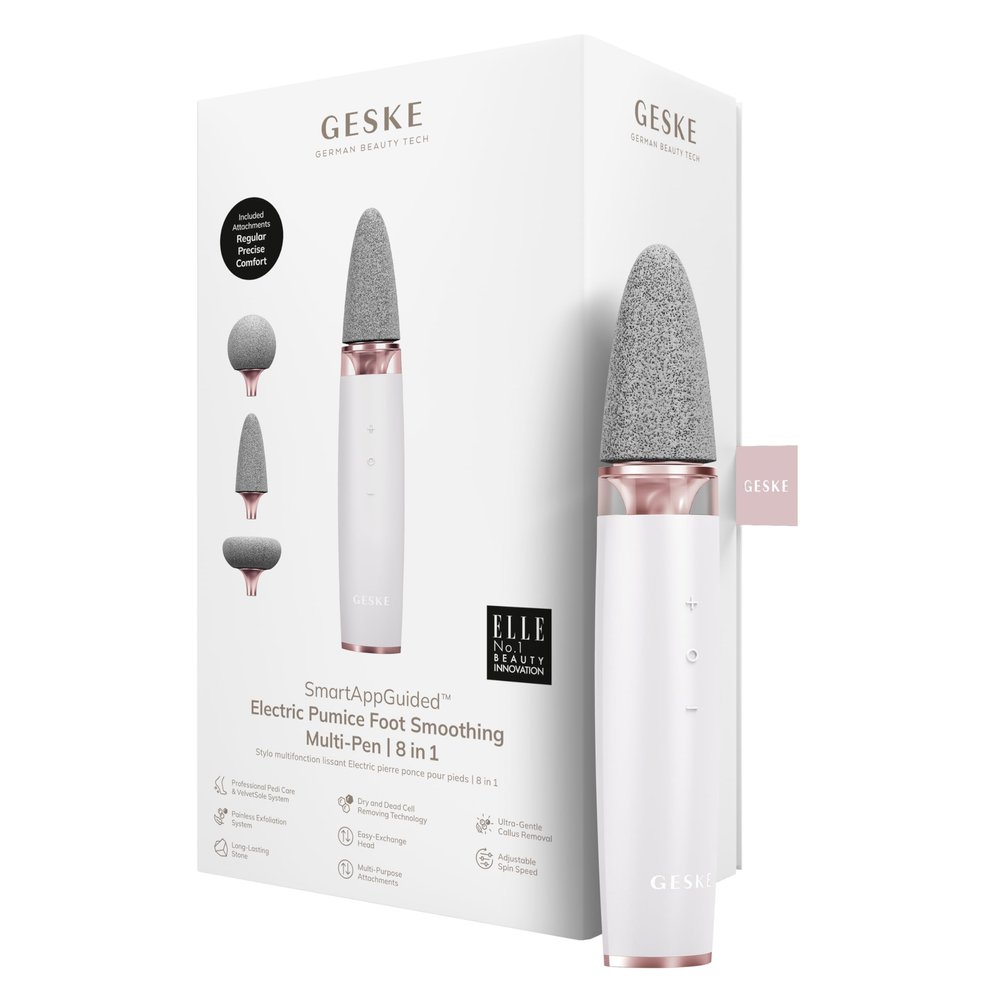 GESKE Electric Pumice Foot Smoothing Multi-Pen | 8 in 1 | Electric Foot File & Exfoliator | 3 Pumice Stone Attachments | for Smooth Feet | Advanced Callus Removal | for Your Pedicure Set