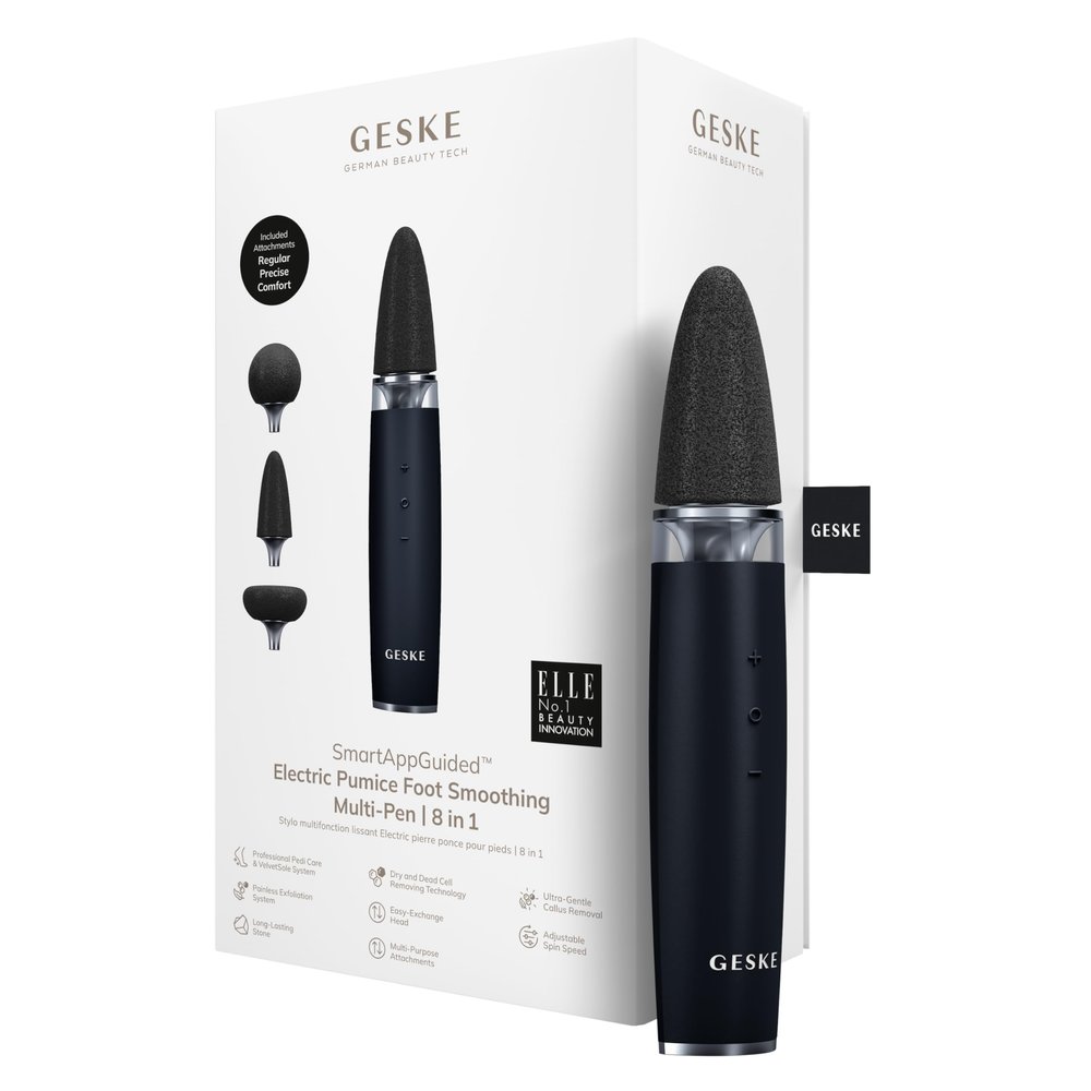 GESKE Electric Pumice Foot Smoothing Multi-Pen | 8 in 1 | Electric Foot File & Exfoliator | 3 Pumice Stone Attachments | for Smooth Feet | Advanced Callus Removal | for Your Pedicure Set