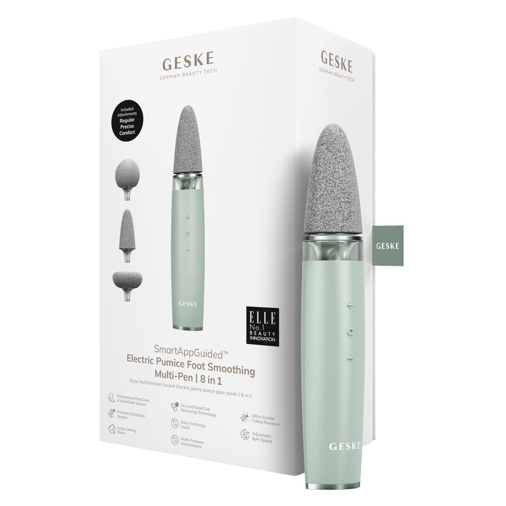 GESKE Electric Pumice Foot Smoothing Multi-Pen | 8 in 1 | Electric Foot File & Exfoliator | 3 Pumice Stone Attachments | for Smooth Feet | Advanced Callus Removal | for Your Pedicure Set