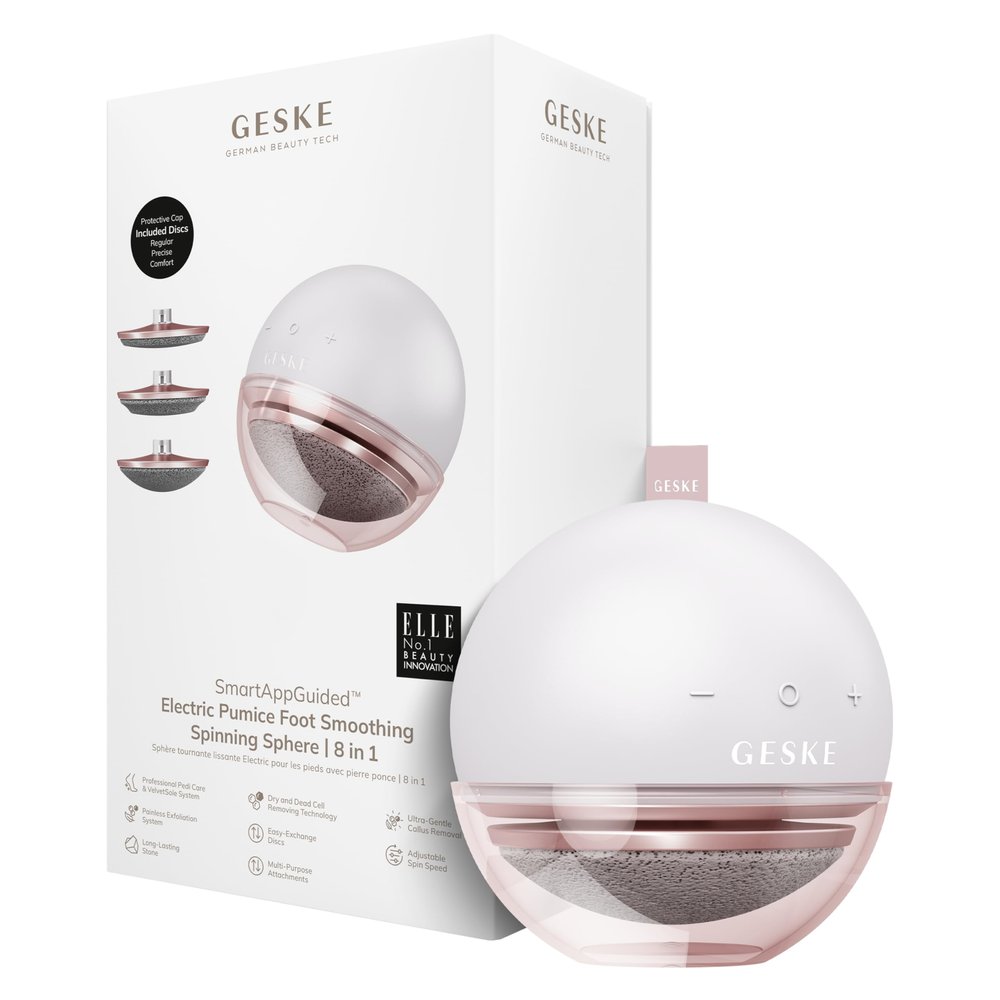 GESKE Electric Pumice Foot Smoothing Spinning Sphere | 8 in 1 | Electric Foot File & Exfoliator | 3 Pumice Stone Attachments | for Smooth Feet | Advanced Callus Removal |for Your Pedicure Set