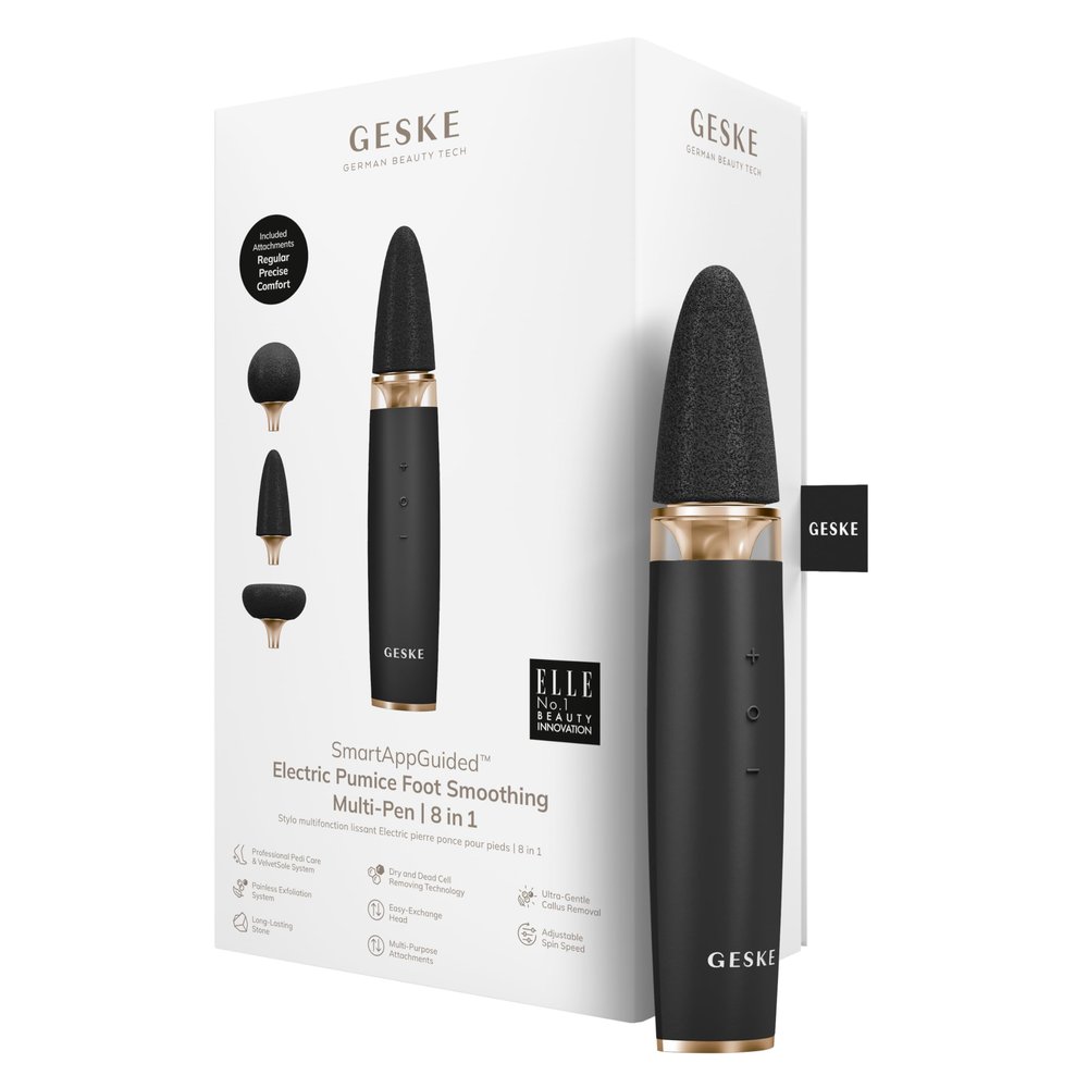 GESKE Electric Pumice Foot Smoothing Multi-Pen | 8 in 1 | Electric Foot File & Exfoliator | 3 Pumice Stone Attachments | for Smooth Feet | Advanced Callus Removal | for Your Pedicure Set