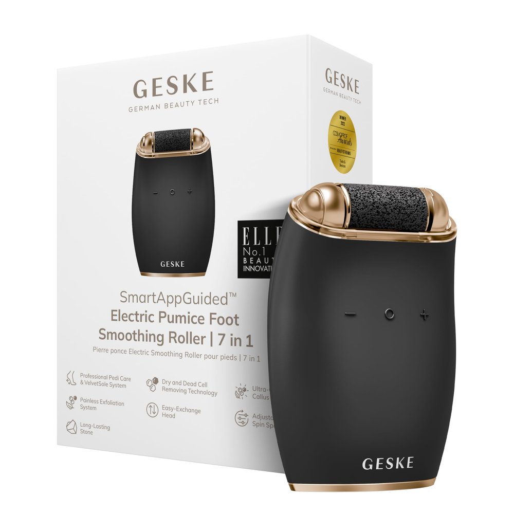 GESKE Electric Pumice Foot Smoothing Roller | 7 in 1 | Electric Foot File & Exfoliator | Long-Lasting Pumice Stone | for Smooth Feet | Advanced Callus Removal | Ideal for Your Pedicure Set
