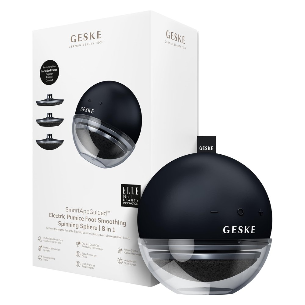GESKE Electric Pumice Foot Smoothing Spinning Sphere | 8 in 1 | Electric Foot File & Exfoliator | 3 Pumice Stone Attachments | for Smooth Feet | Advanced Callus Removal |for Your Pedicure Set