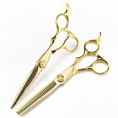 Hair Cutting Shears, 6 Inch Professional Gold Hair Cutting Scissors Flower Screw Haircut Thinning Barber Tools Shears Hairdressing Scissors Set(