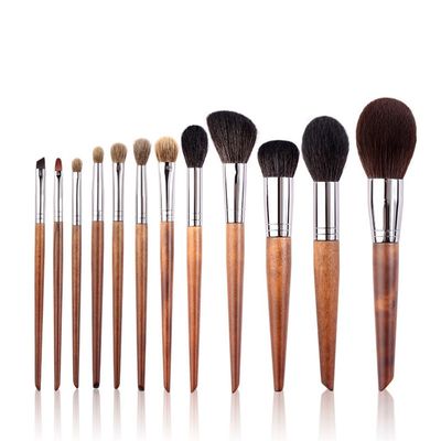XMKJCHA 12pcs Original Wooden Makeup Brushes Set Beauty Professional Tools Complete Set, Brown