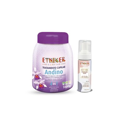 ETNIKER Curl Care Bundle: ANDINO 4-in-1 Hydrating & Repairing Treatment + Curl Defining Styling Foam  For Curly, Wavy, Bleached, & Color-Treated Hair  Frizz Control, Thermal Protection, Volume, & Lo