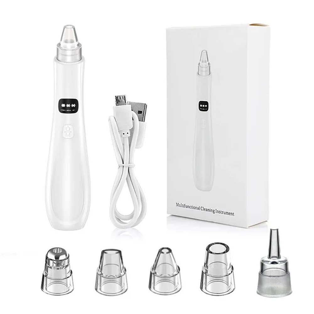 Blackhead Extractor Rechargeable USB Port Blackhead Remover 3 Speeds Control Pore Vacuum with 5 Probes Pore Extractor Portable Pimple Extractor for Women and Men White