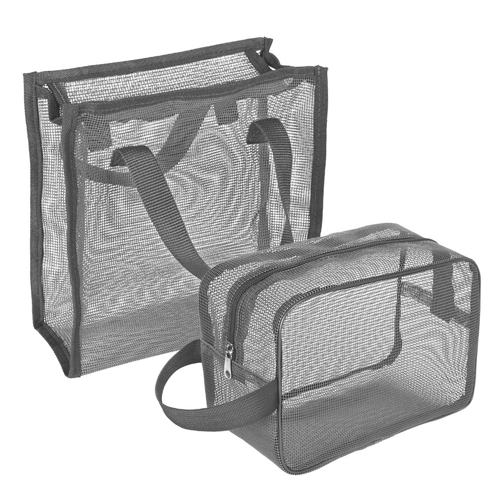 Adorila Travel Mesh Shower Caddy Portable Bag, Shower Organizer Toiletry Storage Pouch with Quick Drying Mesh, Large Capacity Shower Tote Bag for Dorm Gym Beach (2 Pack, Grey)