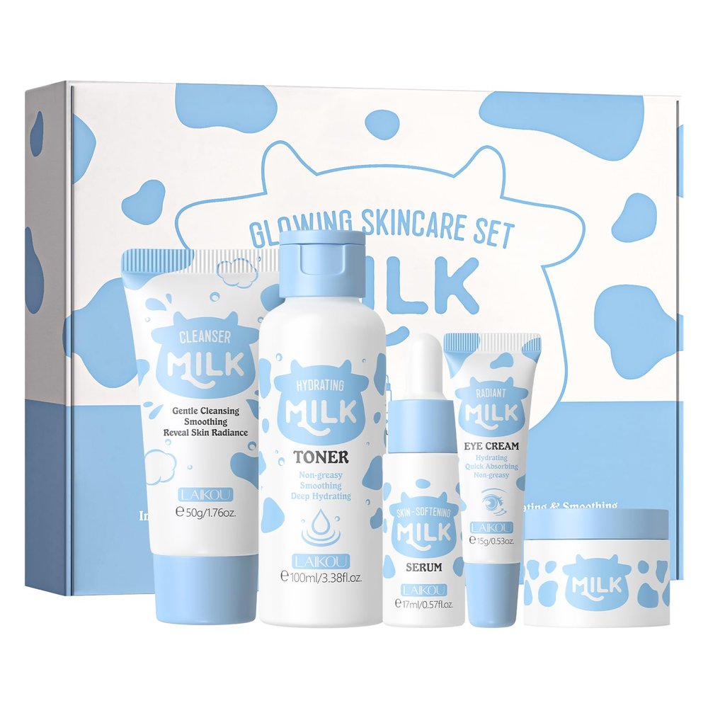 LAIKOU Skin Care Set, Skin Care Routine Kit for Women, Skincare Gift Set, Travel Size Toiletries with Milk Cleanser, Toner, Serum, Eye Cream, Face Cream Mother's Day Christmas Birthday Daughter Wife