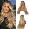13x6 HD Lace Front Wigs Human Hair for White Women, 24 Inch Highlights Ombre Balayage Blonde Mixed Golden Blonde with #4 Brown Roots Glueless Lace Frontal Wigs Human Hair, Pre Plucked 180% Density view 1