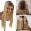 13x6 HD Lace Front Wigs Human Hair for White Women, 24 Inch Highlights Ombre Balayage Blonde Mixed Golden Blonde with #4 Brown Roots Glueless Lace Frontal Wigs Human Hair, Pre Plucked 180% Density view 2
