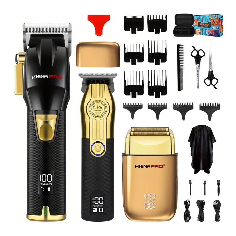EWKYLSEM Razors High-Power Professional Electric Hair Clipper Three-Piece Set, USB Charging Hair Clipper, Sharp Trimmer, 10,000 RPM Men's Razor(HI-Q4gold)