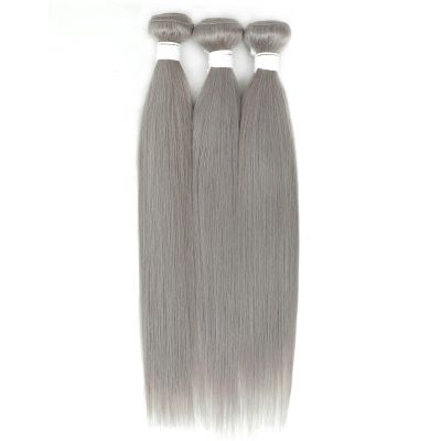 Human Hair Bundles Straight Bundles with Frontal 13x4 Silver Colored Hair 3 Bundles With Closure Brazilian Remy Human Hair Extensions Hair Extensions(8 Inch)