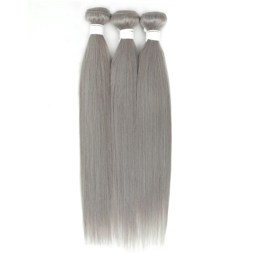 Human Hair Bundles Straight Bundles with Frontal 13x4 Silver Colored Hair 3 Bundles With Closure Brazilian Remy Human Hair Extensions Hair Extensions(8 Inch)