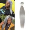 Human Hair Bundles Straight Bundles with Frontal 13x4 Silver Colored Hair 3 Bundles With Closure Brazilian Remy Human Hair Extensions Hair Extensions(8 Inch) view 2