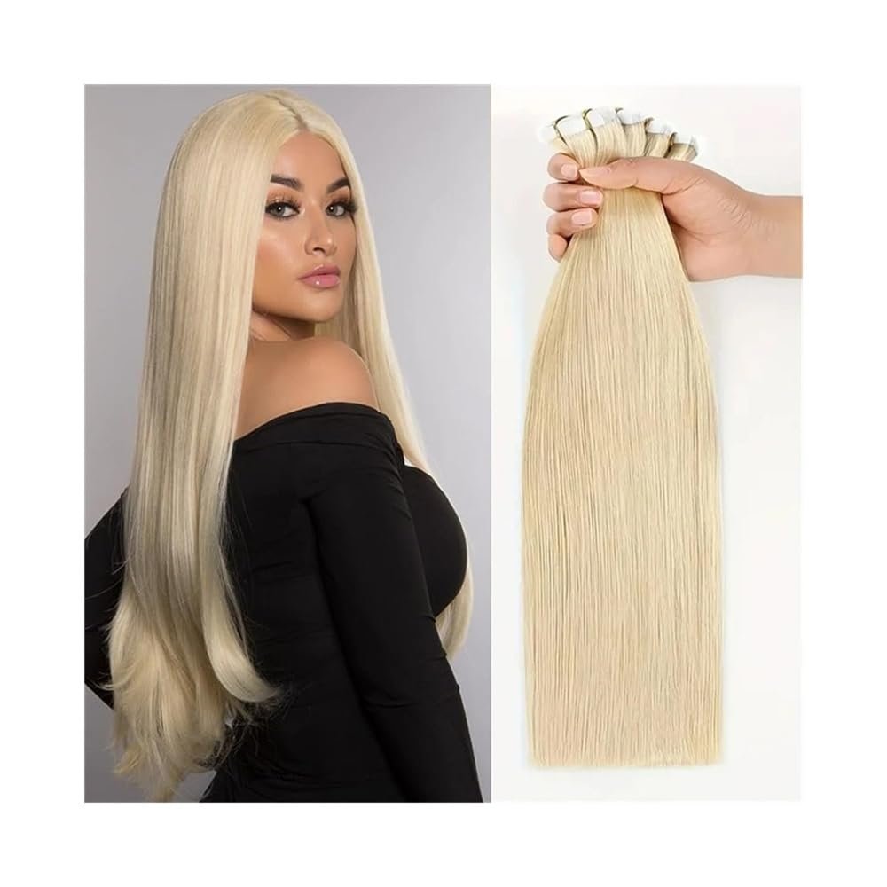 Tape in Hair Extensions Tape In Hair Extensions Invisible Seamless #613 Bleach Blonde Straight Hair Extensions Remy Human Hair 50g/Pack 20pcs Skin Weft Tape In Extensions Tape in Extensions(16 inches)