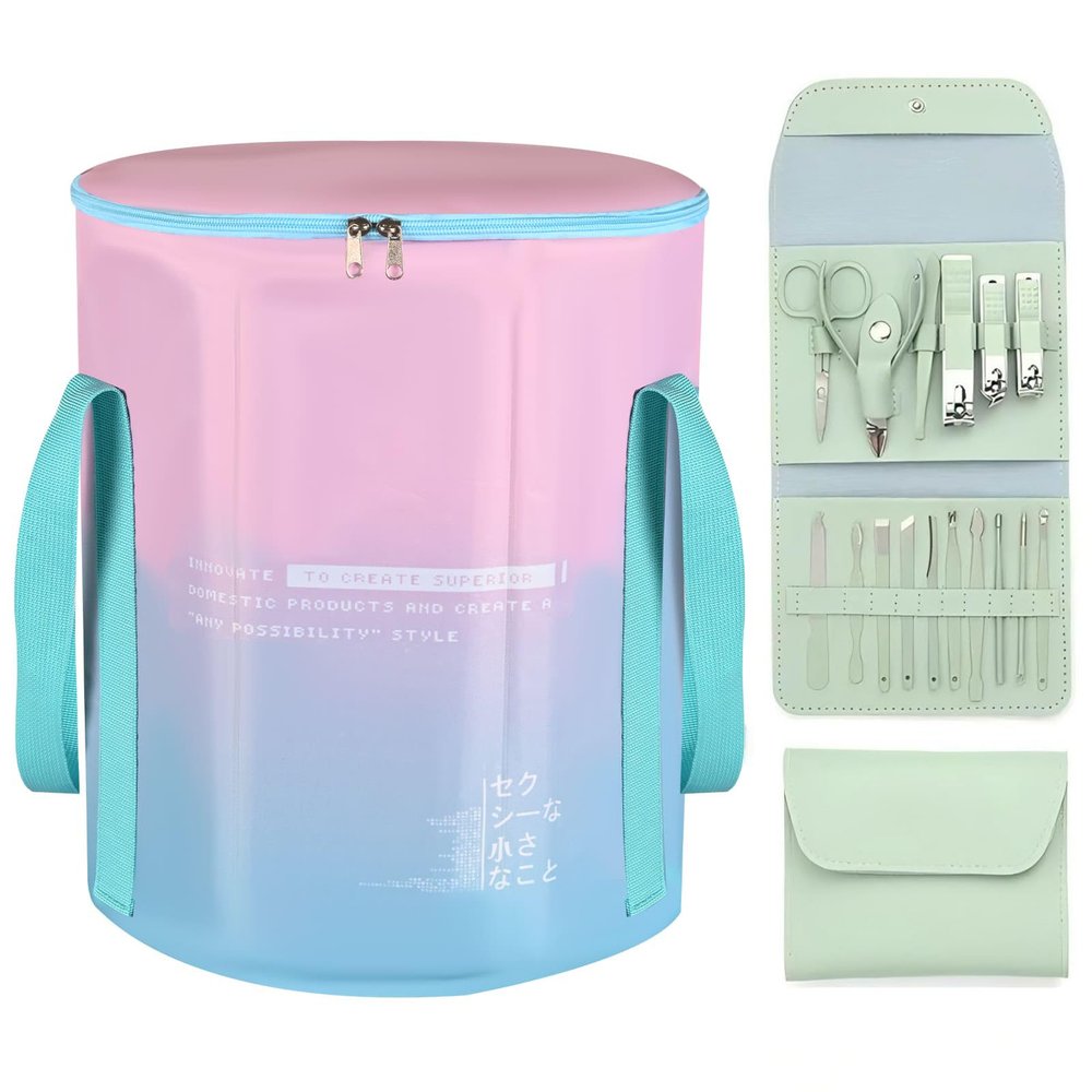 EWCEFIC 33L Folding Bucket Foot Bath, Multi-Function Portable Foot Tub Bag with Handle, Travel Outdoor Camping Portable Foot Bubbles Fishing (Teal)