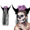Halloween Hairhoop With Devil Horn Dark Series Headband Eyeball Tulle Headpiece Theme Party Music Festival Hairband view 2