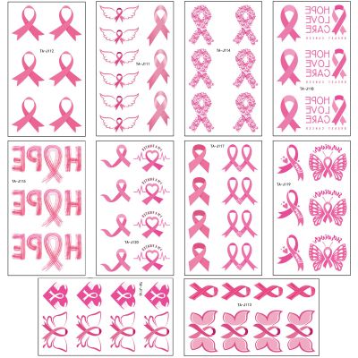 10 Sheets Ribbon Tattooed Stickers Breast Cancers Awareness Stickers Temporary Cancers Tattooed For Girls Women