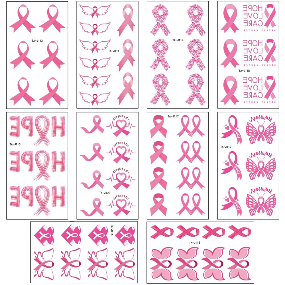 10 Sheets Ribbon Tattooed Stickers Breast Cancers Awareness Stickers Temporary Cancers Tattooed For Girls Women