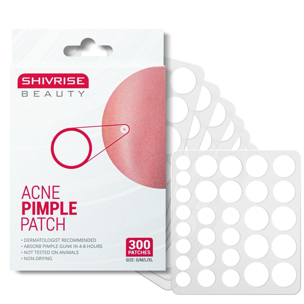 Shivrise Pimple Patches for Face (300 Counts), Hydrocolloid Acne Patches for Face, Covering Blemishes, Invisible Pimple Patches, Round Shape Zit Covers, Not Tested on Animals, 4 Sizes