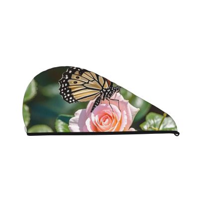 STVYUKL Butterfly and Rose Hair Drying Cap Super Absorbent Soft Hair Drying Towel Quick Dry Coral Velvet Drying Hair Caps Hair Turban for Women Wet Hair Long Thick Hair