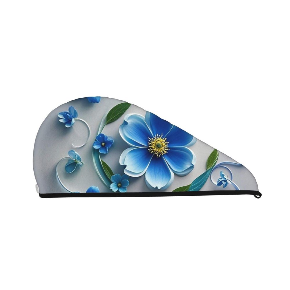 STVYUKL Blue Mini Flower Swirl Hair Drying Cap Super Absorbent Soft Hair Drying Towel Quick Dry Coral Velvet Drying Hair Caps Hair Turban for Women Wet Hair Long Thick Hair