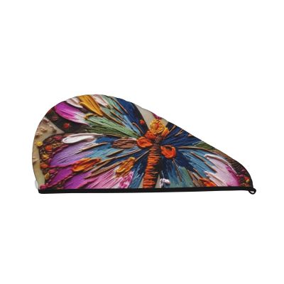 LHBWCVN Embroidery Colorful Butterfly Hair Towel Wrap for Women Hair Cap Coral Velvet Hair Drying Cap with Button Super Absorbent Hair Drying Towel Quick Dry Hair Turban for Wet Hair Long Thick Hair