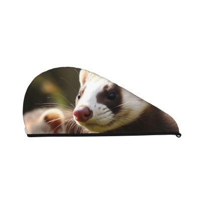LHBWCVN Ferret Hair Towel Wrap for Women Hair Cap Coral Velvet Hair Drying Cap with Button Super Absorbent Hair Drying Towel Quick Dry Hair Turban for Wet Hair Long Thick Hair
