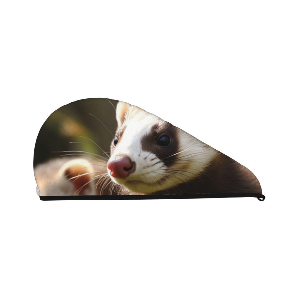 LHBWCVN Ferret Hair Towel Wrap for Women Hair Cap Coral Velvet Hair Drying Cap with Button Super Absorbent Hair Drying Towel Quick Dry Hair Turban for Wet Hair Long Thick Hair