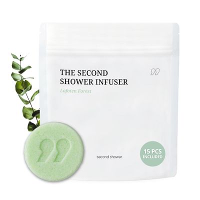SecondShower Infuser Set 15 Shower Tablets (Lofoten Forest) with Essential Oils for Aromatherapy, Hydration & Skin-Nourishing Formula, Spa-Like Shower Experience