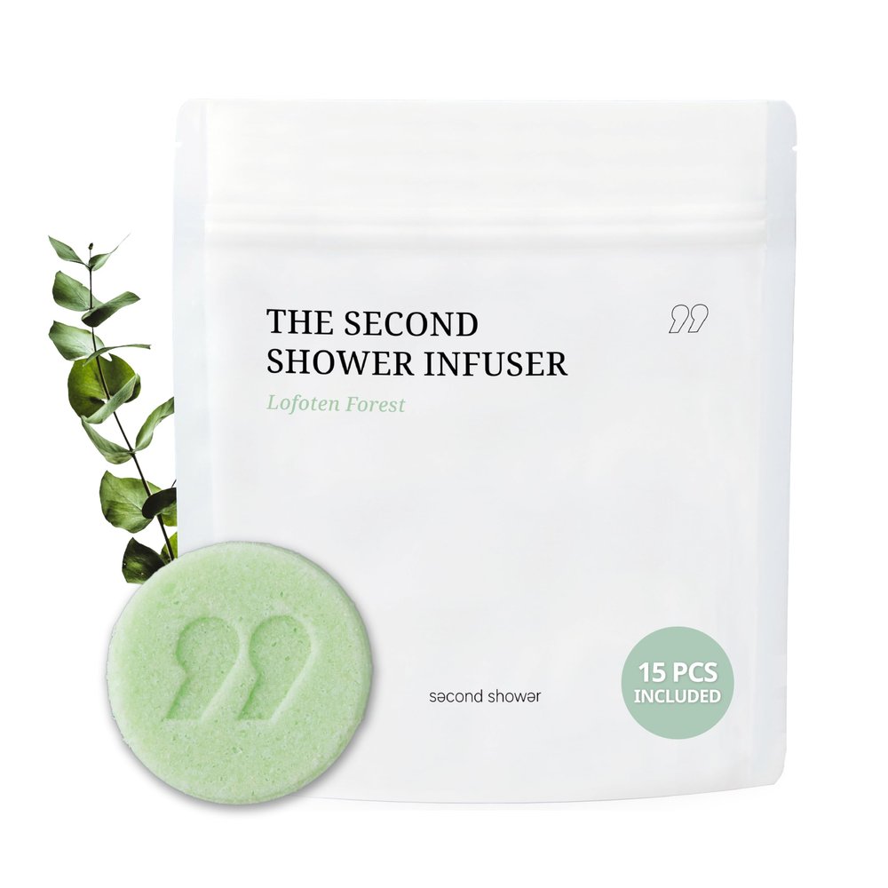 SecondShower Infuser Set 15 Shower Tablets (Lofoten Forest) with Essential Oils for Aromatherapy, Hydration & Skin-Nourishing Formula, Spa-Like Shower Experience
